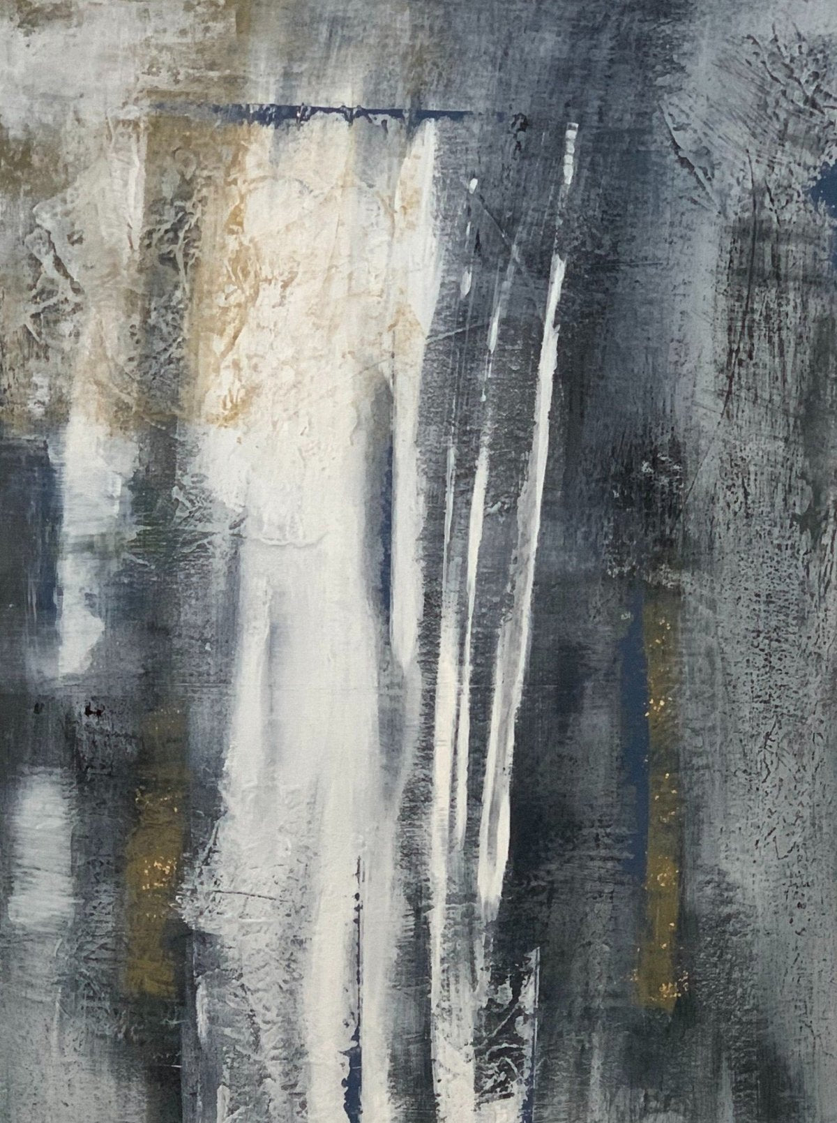 Blue Steel, large abstract canvas painting with metallic accents for a contemporary setting