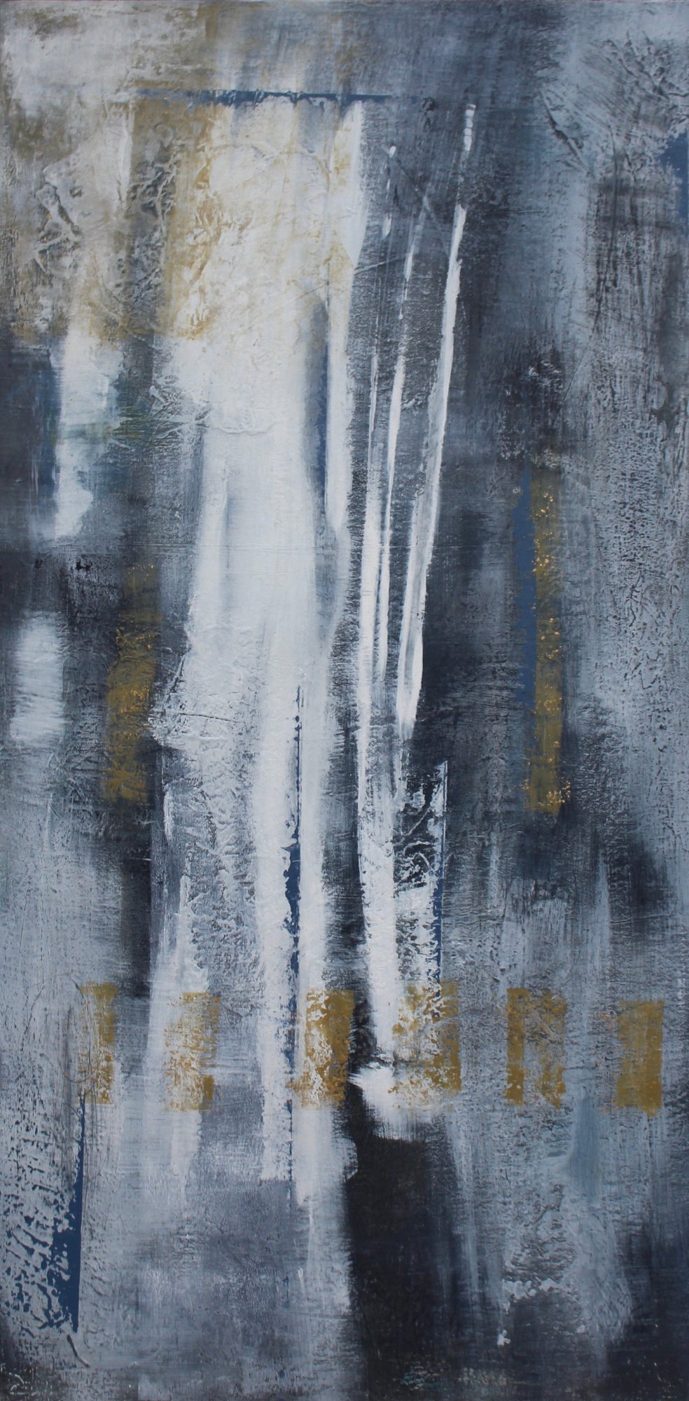 Blue Steel abstract mixed media paintings for long walls